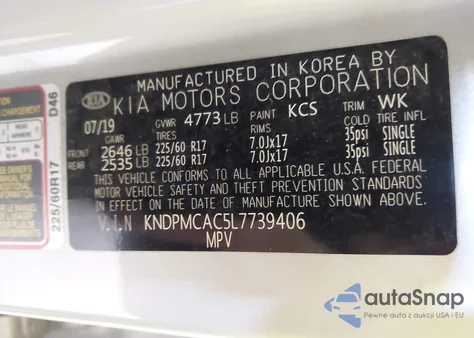 2020 Kia Sportage Lx z USA, uszkodzony, nr VIN KNDPMCAC5L7739406